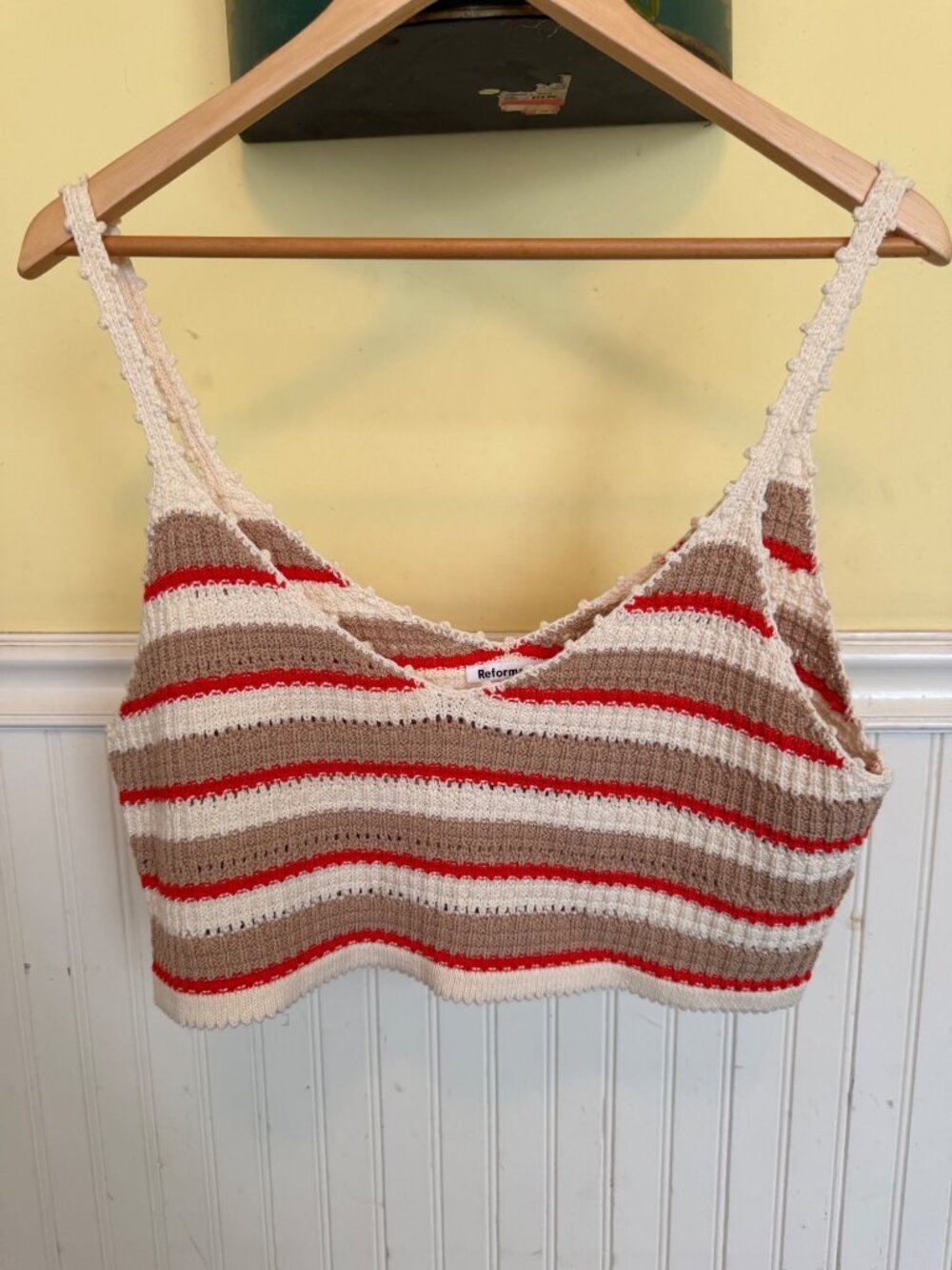 Reformation Striped Organic Cotton Cropped Knit Tank Top Beige/Red/White Size M